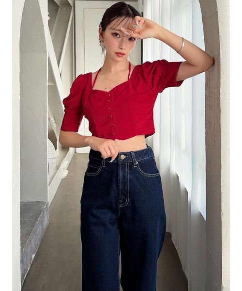 RESEXXY（リゼクシー）の「ピコレーストリミングブラウス【セットアップ着用可能】（シャツ/ブラウス・レディース・レッド/ブラック/アイボリー・FREE）」の6枚目の写真