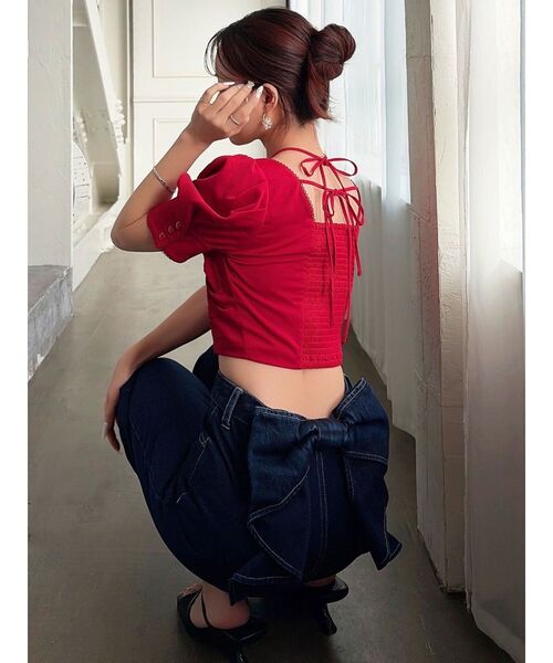 RESEXXY（リゼクシー）の「ピコレーストリミングブラウス【セットアップ着用可能】（シャツ/ブラウス・レディース・レッド/ブラック/アイボリー・FREE）」の7枚目の写真