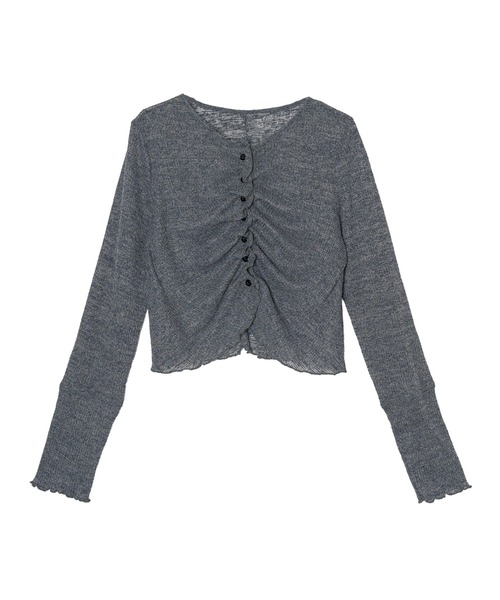 OFROOM(オフルーム)の「Sheer Gathered Cardigan|シアーギャザーカーディガン(カーディガン/ボレロ・レディース・チャコール/アイボリー/ブラック/イエロー・FREE)」の6枚目の写真