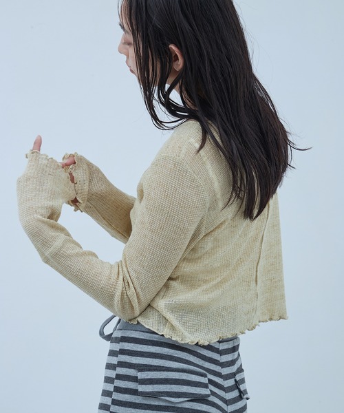 OFROOM(オフルーム)の「Sheer Gathered Cardigan|シアーギャザーカーディガン(カーディガン/ボレロ・レディース・チャコール/アイボリー/ブラック/イエロー・FREE)」の9枚目の写真
