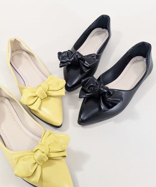 styiro(スタイロ)の「リボンポインテッドトゥ フラット パンプス(パンプス・レディース・イエロー/ブラック・38/37)」の5枚目の写真