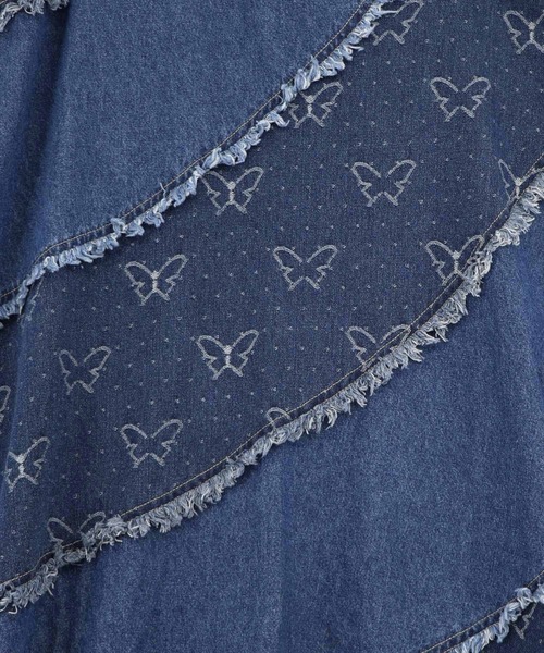 ScoLar(スカラー)の「161654:蝶刺繍or配色 スパイラル切替フリンジデニムスカート(デニムスカート・レディース・ネイビー/ブルー・M)」の13枚目の写真