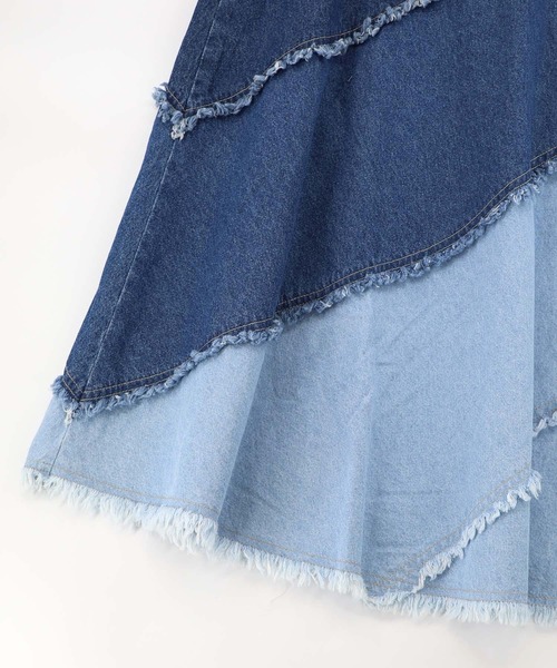 ScoLar(スカラー)の「161654:蝶刺繍or配色 スパイラル切替フリンジデニムスカート(デニムスカート・レディース・ネイビー/ブルー・M)」の16枚目の写真