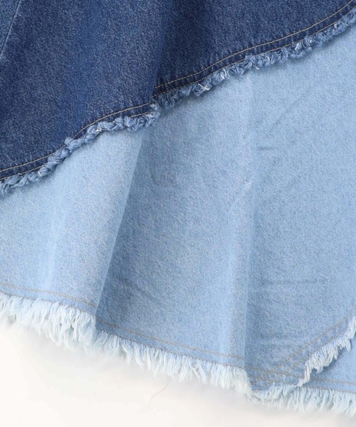 ScoLar(スカラー)の「161654:蝶刺繍or配色 スパイラル切替フリンジデニムスカート(デニムスカート・レディース・ネイビー/ブルー・M)」の17枚目の写真