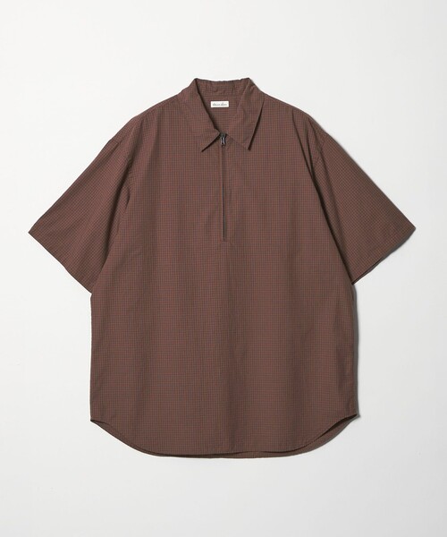 ＜Steven Alan＞ オーガニックコットン チェック ジップ プルオーバー ショートスリーブ シャツ