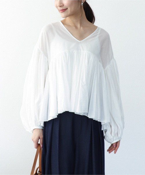 Jines（ジネス）の「コットンボイルボリュームブラウス（シャツ/ブラウス・レディース・ブラック/ホワイト/ブラウン/グリーン・38）」の2枚目の写真