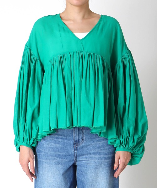 Jines（ジネス）の「コットンボイルボリュームブラウス（シャツ/ブラウス・レディース・ブラック/ホワイト/ブラウン/グリーン・38）」の18枚目の写真