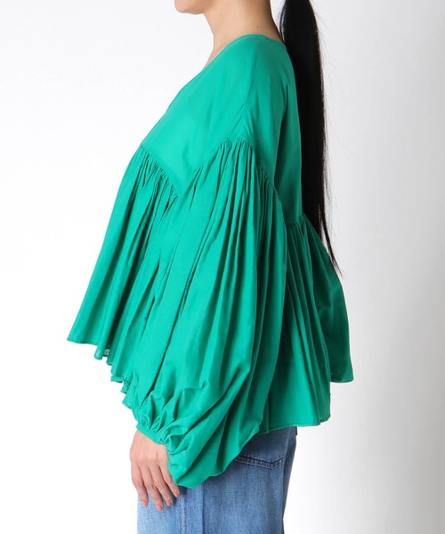 Jines（ジネス）の「コットンボイルボリュームブラウス（シャツ/ブラウス・レディース・ブラック/ホワイト/ブラウン/グリーン・38）」の19枚目の写真