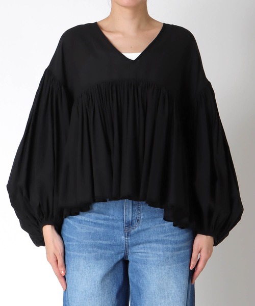 Jines（ジネス）の「コットンボイルボリュームブラウス（シャツ/ブラウス・レディース・ブラック/ホワイト/ブラウン/グリーン・38）」の7枚目の写真