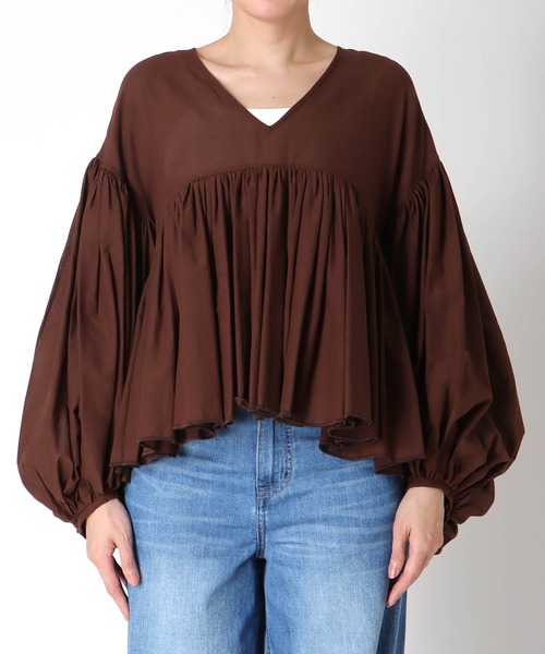 Jines（ジネス）の「コットンボイルボリュームブラウス（シャツ/ブラウス・レディース・ブラック/ホワイト/ブラウン/グリーン・38）」の9枚目の写真