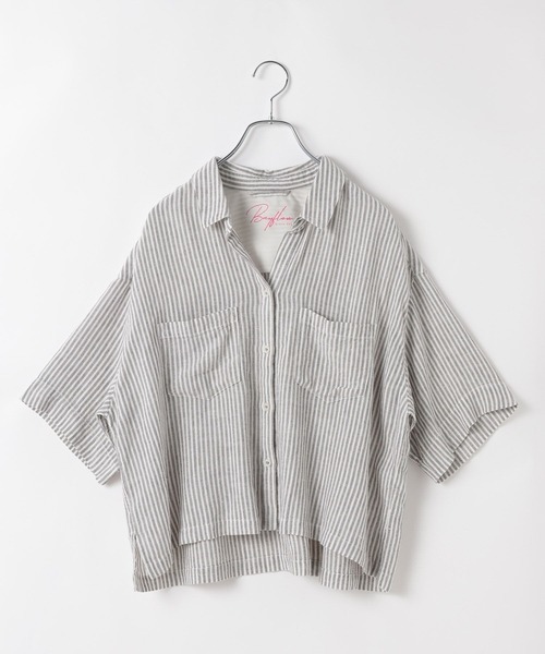 BAYFLOW（ベイフロー）の「リネンクロップド半袖シャツ（シャツ/ブラウス・レディース・グレー/オフホワイト/イエロー/ミント/ライラック・FREE）」の3枚目の写真