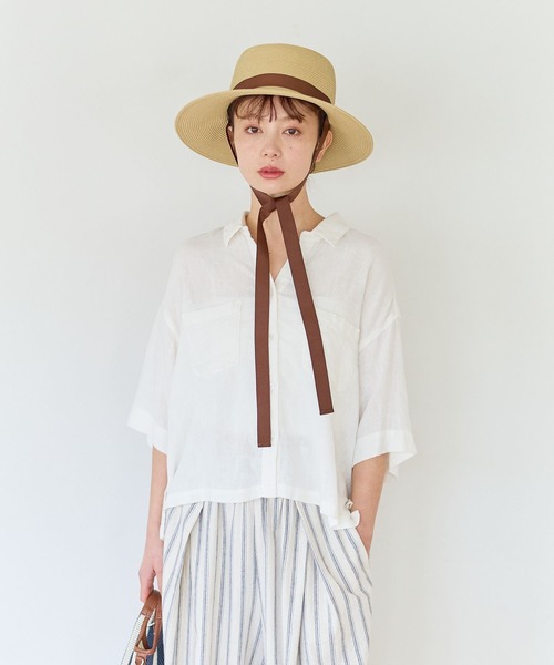 BAYFLOW（ベイフロー）の「リネンクロップド半袖シャツ（シャツ/ブラウス・レディース・グレー/オフホワイト/イエロー/ミント/ライラック・FREE）」の2枚目の写真