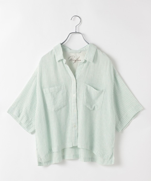 BAYFLOW（ベイフロー）の「リネンクロップド半袖シャツ（シャツ/ブラウス・レディース・グレー/オフホワイト/イエロー/ミント/ライラック・FREE）」の4枚目の写真