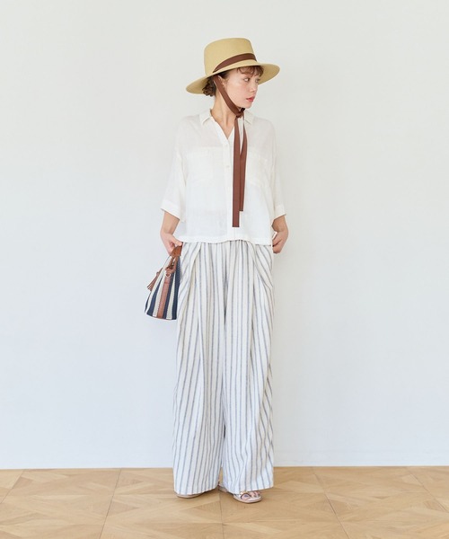 BAYFLOW（ベイフロー）の「リネンクロップド半袖シャツ（シャツ/ブラウス・レディース・グレー/オフホワイト/イエロー/ミント/ライラック・FREE）」の8枚目の写真