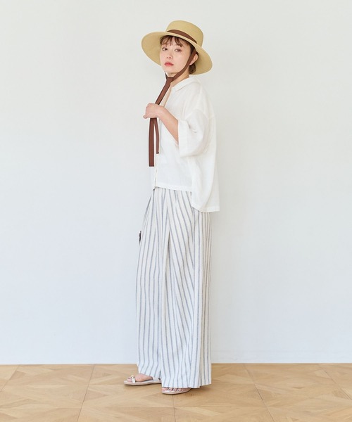 BAYFLOW（ベイフロー）の「リネンクロップド半袖シャツ（シャツ/ブラウス・レディース・グレー/オフホワイト/イエロー/ミント/ライラック・FREE）」の9枚目の写真