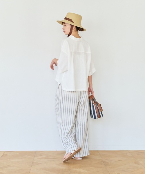 BAYFLOW（ベイフロー）の「リネンクロップド半袖シャツ（シャツ/ブラウス・レディース・グレー/オフホワイト/イエロー/ミント/ライラック・FREE）」の10枚目の写真