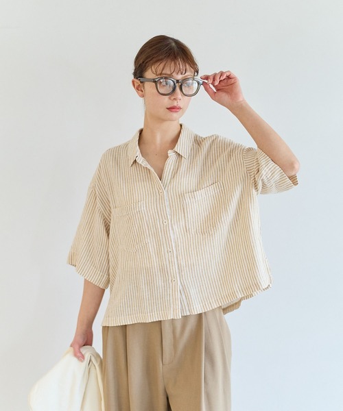 BAYFLOW（ベイフロー）の「リネンクロップド半袖シャツ（シャツ/ブラウス・レディース・グレー/オフホワイト/イエロー/ミント/ライラック・FREE）」の19枚目の写真