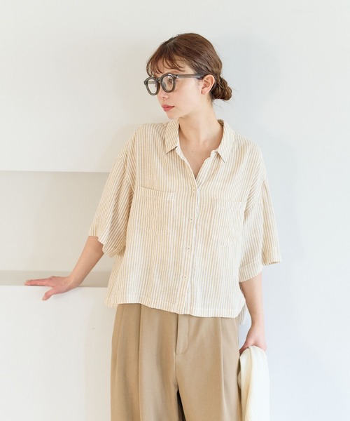 BAYFLOW（ベイフロー）の「リネンクロップド半袖シャツ（シャツ/ブラウス・レディース・グレー/オフホワイト/イエロー/ミント/ライラック・FREE）」の22枚目の写真