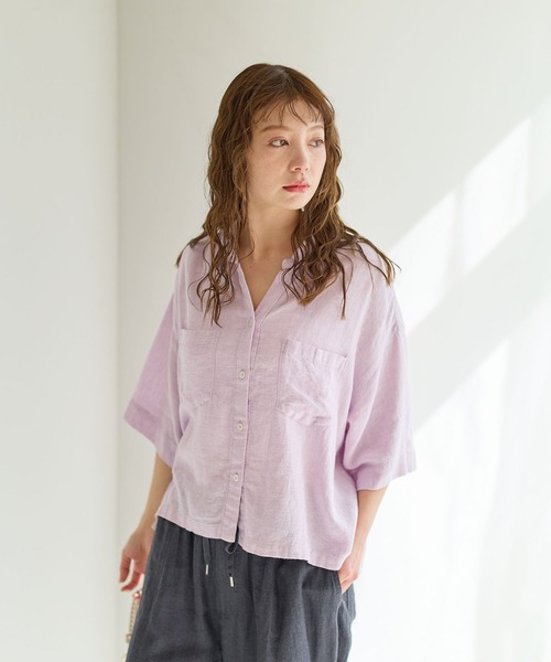 BAYFLOW(ベイフロー)の「リネンクロップド半袖シャツ(シャツ/ブラウス・レディース・グレー/オフホワイト/イエロー/ミント/ライラック/グリーン系/ライラック系/シルバーグレー・FREE)」の17枚目の写真