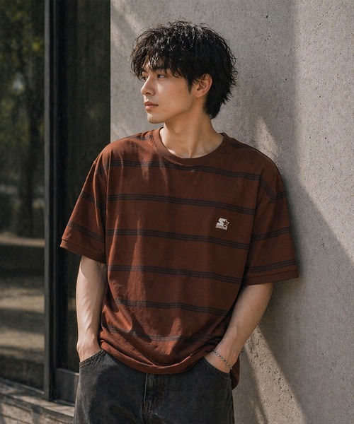 STARTER BLACK LABEL(スターターブラックレーベル)の「【karlas別注】STARTER BLACK LABEL スターター ブラックレーベル ボーダーTシャツ 鹿の子 ワンポイント 半袖Tシャツ(Tシャツ/カットソー・メンズ・ホワイト/ブラウン/ネイビー・M/L/LL)」の2枚目の写真