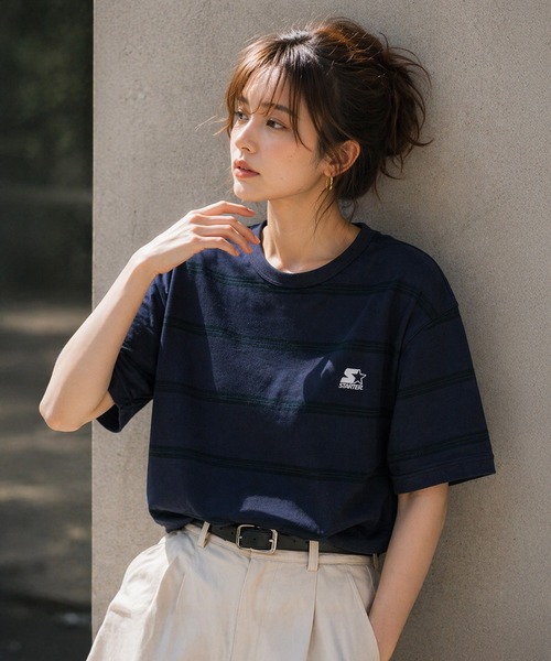 STARTER BLACK LABEL(スターターブラックレーベル)の「【karlas別注】STARTER BLACK LABEL スターター ブラックレーベル ボーダーTシャツ 鹿の子 ワンポイント 半袖Tシャツ(Tシャツ/カットソー・メンズ・ホワイト/ブラウン/ネイビー・M/L/LL)」の14枚目の写真