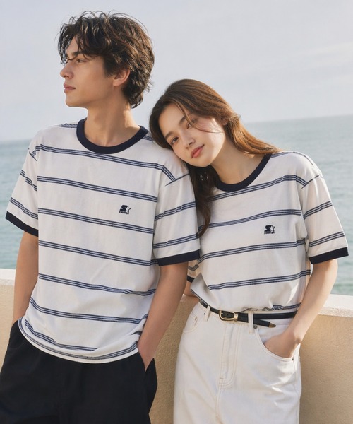 STARTER BLACK LABEL(スターターブラックレーベル)の「【karlas別注】STARTER BLACK LABEL スターター ブラックレーベル ボーダーTシャツ 鹿の子 ワンポイント 半袖Tシャツ(Tシャツ/カットソー・メンズ・ホワイト/ブラウン/ネイビー・M/L/LL)」の5枚目の写真