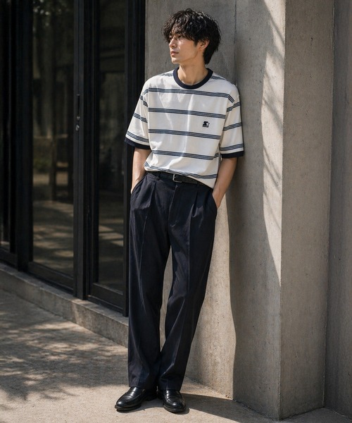 STARTER BLACK LABEL(スターターブラックレーベル)の「【karlas別注】STARTER BLACK LABEL スターター ブラックレーベル ボーダーTシャツ 鹿の子 ワンポイント 半袖Tシャツ(Tシャツ/カットソー・メンズ・ホワイト/ブラウン/ネイビー・M/L/LL)」の7枚目の写真
