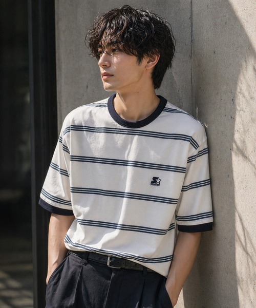 STARTER BLACK LABEL(スターターブラックレーベル)の「【karlas別注】STARTER BLACK LABEL スターター ブラックレーベル ボーダーTシャツ 鹿の子 ワンポイント 半袖Tシャツ(Tシャツ/カットソー・メンズ・ホワイト/ブラウン/ネイビー・M/L/LL)」の6枚目の写真