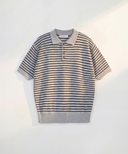 FLAWSROOM(フローズルーム)の「Pure Cotton Collar Knit STRIPE GREY(ニット/セーター・メンズ・その他・SMALL/MEDIUM/LARGE)」の1枚目の写真