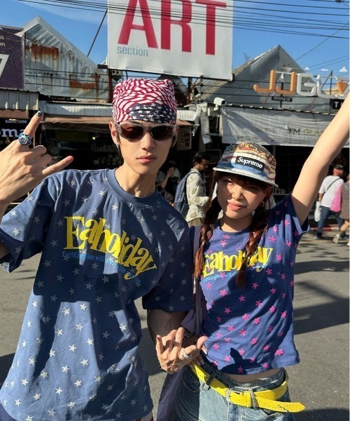 ViViDAY(ビビデー)の「フロント英字ロゴ 星柄ショートtシャツ(Tシャツ/カットソー・レディース・ブルー/ピンク/ブラウン/ミント・M)」の10枚目の写真