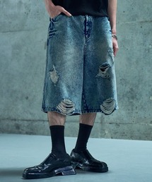 【LANDNESS/ランドネス】VINTAGE DISTRESSED WIDE DENIM HALF PANTS/ヴィンテージダメージワイドデニムハーフパンツ
