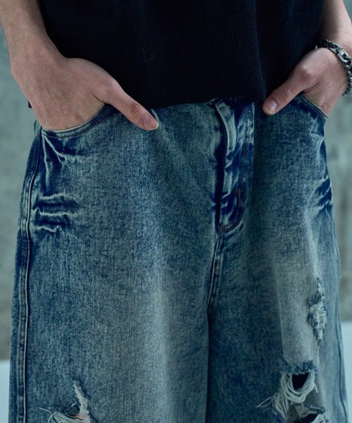LANDNESS(ランドネス)の「【LANDNESS/ランドネス】VINTAGE DISTRESSED WIDE DENIM HALF PANTS/ヴィンテージダメージワイドデニムハーフパンツ(デニムパンツ・メンズ・インディゴブルー/ブラック・L/M/S)」の15枚目の写真
