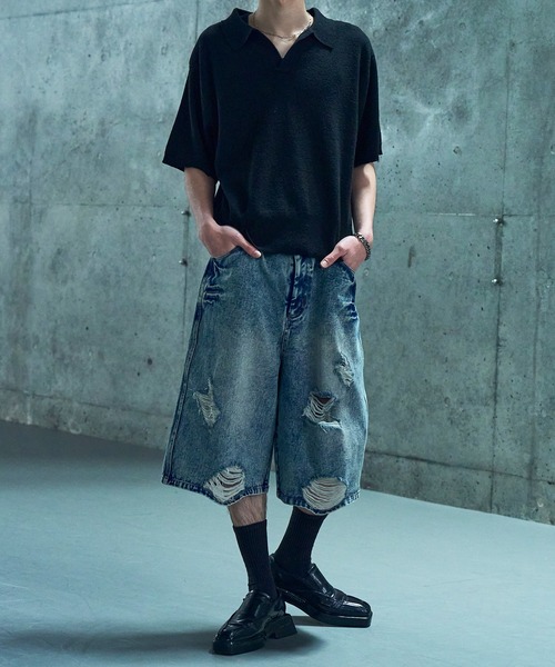 LANDNESS(ランドネス)の「【LANDNESS/ランドネス】VINTAGE DISTRESSED WIDE DENIM HALF PANTS/ヴィンテージダメージワイドデニムハーフパンツ(デニムパンツ・メンズ・インディゴブルー/ブラック・L/M/S)」の19枚目の写真