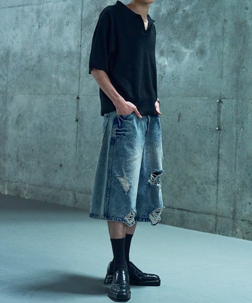LANDNESS(ランドネス)の「【LANDNESS/ランドネス】VINTAGE DISTRESSED WIDE DENIM HALF PANTS/ヴィンテージダメージワイドデニムハーフパンツ(デニムパンツ・メンズ・インディゴブルー/ブラック・L/M/S)」の20枚目の写真