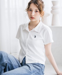 U.S. POLO ASSN. ユーエスポロアッスン W's ショート丈ワンポイントロゴ刺繍スムース半袖シャツ