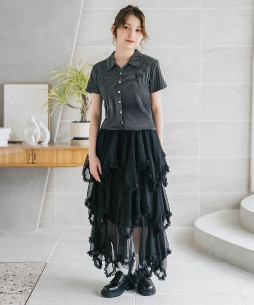 U.S. POLO ASSN.(ユーエスポロアッスン)の「U.S. POLO ASSN. ユーエスポロアッスン W's ショート丈ワンポイントロゴ刺繍スムース半袖シャツ(シャツ/ブラウス・レディース・ベージュ/ブラック×ホワイト/ブラウン/ブラック/オフホワイト・M/L)」の21枚目の写真