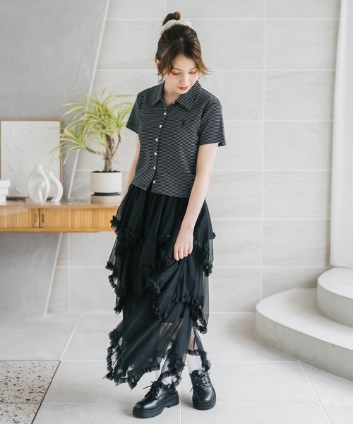 U.S. POLO ASSN.(ユーエスポロアッスン)の「U.S. POLO ASSN. ユーエスポロアッスン W's ショート丈ワンポイントロゴ刺繍スムース半袖シャツ(シャツ/ブラウス・レディース・ベージュ/ブラック×ホワイト/ブラウン/ブラック/オフホワイト・M/L)」の22枚目の写真