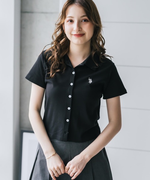U.S. POLO ASSN.(ユーエスポロアッスン)の「U.S. POLO ASSN. ユーエスポロアッスン W's ショート丈ワンポイントロゴ刺繍スムース半袖シャツ(シャツ/ブラウス・レディース・ベージュ/ブラック×ホワイト/ブラウン/ブラック/オフホワイト・M/L)」の12枚目の写真