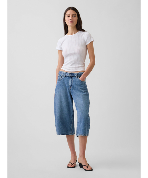 GAP(ギャップ)の「ハイライズ ベルト バレル キュロットデニム(デニムパンツ・レディース・インディゴブルー・26/25/24/30/29/28/27/23)」の2枚目の写真