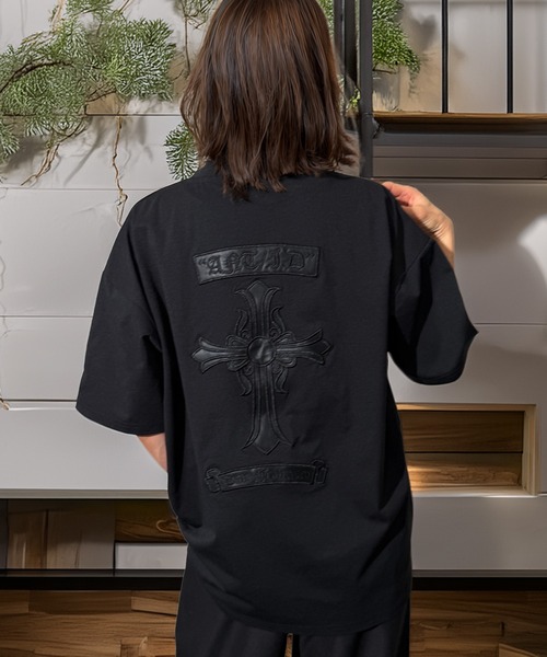 Candlestick(キャンドルスティック)の「クロス モチーフ ワッペン刺繍 ワイドシルエット ストレッチ 半袖T(Tシャツ/カットソー・レディース・ホワイト/スミクロ/ブラック・M/L)」の14枚目の写真