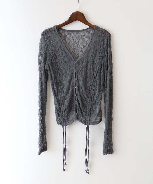 SpRay(スプレイ)の「レースシャーリングカーディガン(カーディガン/ボレロ・レディース・ホワイト/チャコールグレー/ブラック/ブラウン/アイボリー・FREE)」の4枚目の写真