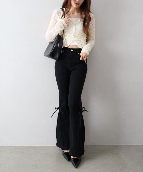 SpRay(スプレイ)の「レースシャーリングカーディガン(カーディガン/ボレロ・レディース・ホワイト/チャコールグレー/ブラック/ブラウン/アイボリー・FREE)」の9枚目の写真