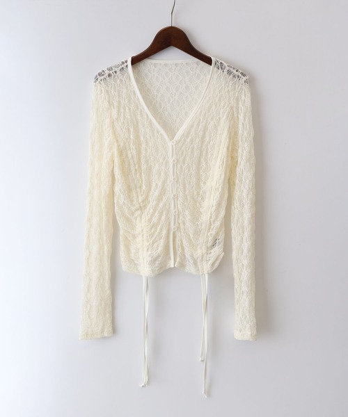 SpRay(スプレイ)の「レースシャーリングカーディガン(カーディガン/ボレロ・レディース・ホワイト/チャコールグレー/ブラック/ブラウン/アイボリー・FREE)」の14枚目の写真