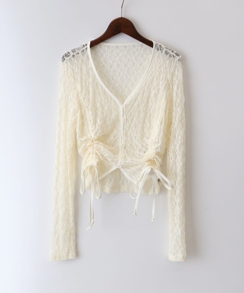 SpRay(スプレイ)の「レースシャーリングカーディガン(カーディガン/ボレロ・レディース・ホワイト/チャコールグレー/ブラック/ブラウン/アイボリー・FREE)」の15枚目の写真