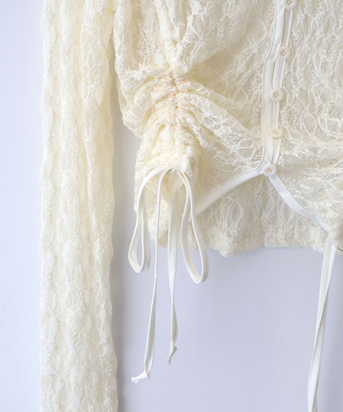 SpRay(スプレイ)の「レースシャーリングカーディガン(カーディガン/ボレロ・レディース・ホワイト/チャコールグレー/ブラック/ブラウン/アイボリー・FREE)」の12枚目の写真