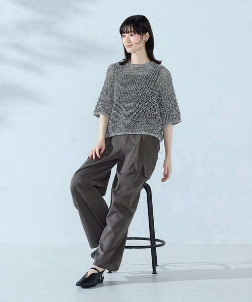 COMME CA ISM(コムサイズム)の「ミックスカラーメッシュニット Tシャツ(ニット/セーター・レディース・ネイビー/ブラウン/グリーン・FREE)」の22枚目の写真