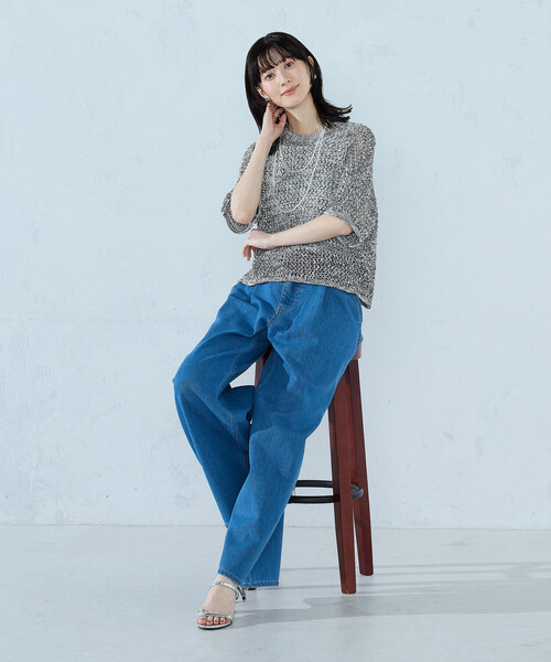 COMME CA ISM(コムサイズム)の「ミックスカラーメッシュニット Tシャツ(ニット/セーター・レディース・ネイビー/ブラウン/グリーン・FREE)」の19枚目の写真
