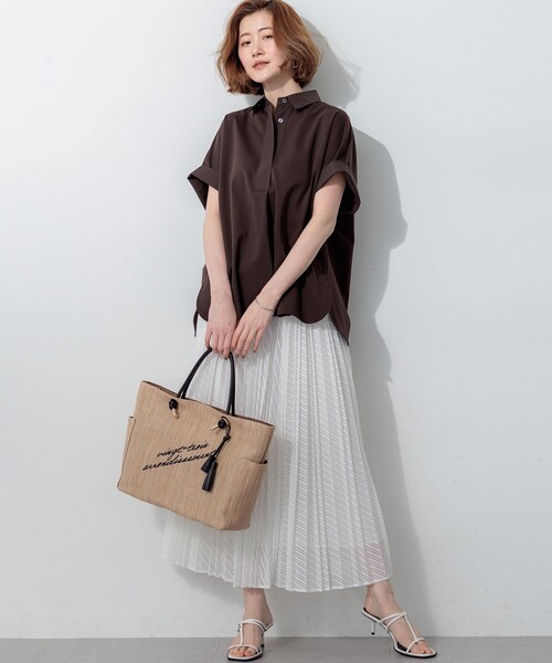 23区 L(ニジュウサンクオオキイサイズ)の「ファインツイストポンチ スキッパー カットソー(Tシャツ/カットソー・レディース・ダークブラウン系/ベージュ系/ネイビー系・44/46)」の8枚目の写真
