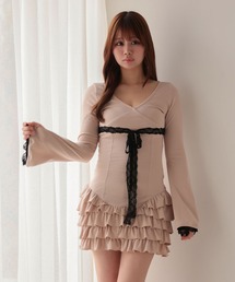 *M DOLLY original* Lace bonnie tiered mini dress/レースボニーティアードミニドレス