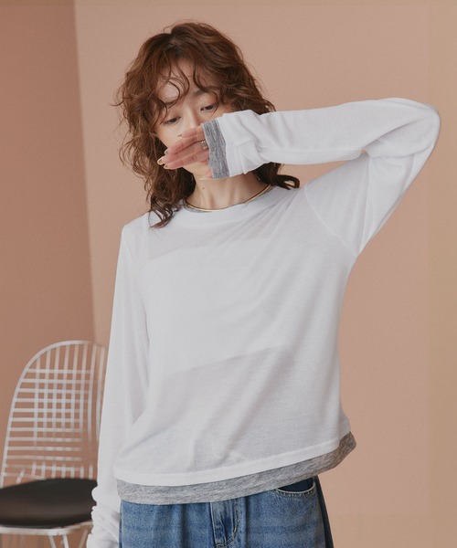 ad thie(アドティエ)の「バイカラー シアートップス(Tシャツ/カットソー・レディース・ブラック/パープル/ホワイト系2/ホワイト系1/ライトブルー・FREE)」の1枚目の写真